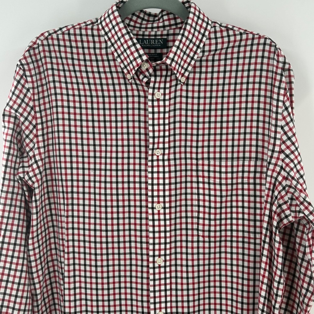 Lauren Ralph Lauren Mens Medium Regular Fit Stretch Shirt Red Black Check